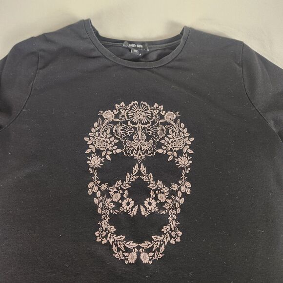 SAINT + SOFIA Womens Size 8 Black Short Sleeve Skull Dress - Picture 2 of 7